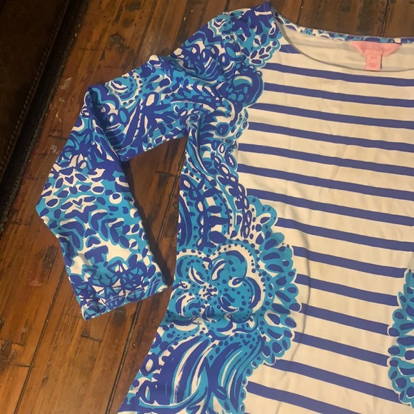Lilly Pulitzer Nila Blue & White 3/4 Sleeve Dress - Size XXS - Picture 3 of 7